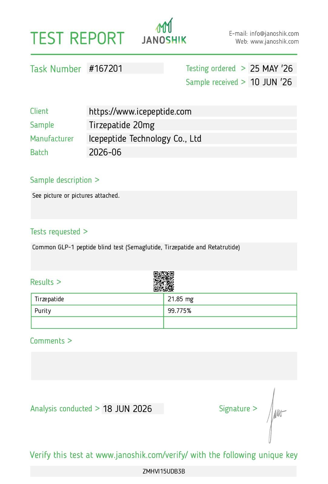 Tirzepatide 20mg coa core power peptides