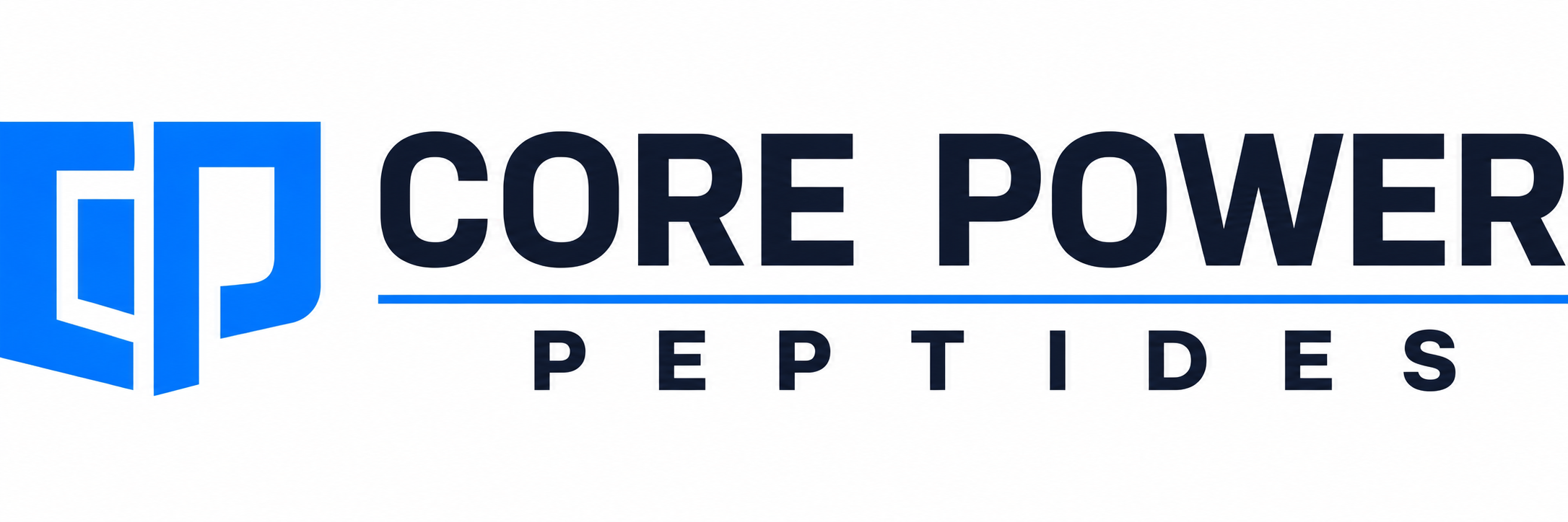 Core Power Peptides brand logo featuring a stylized blue emblem and bold typography.