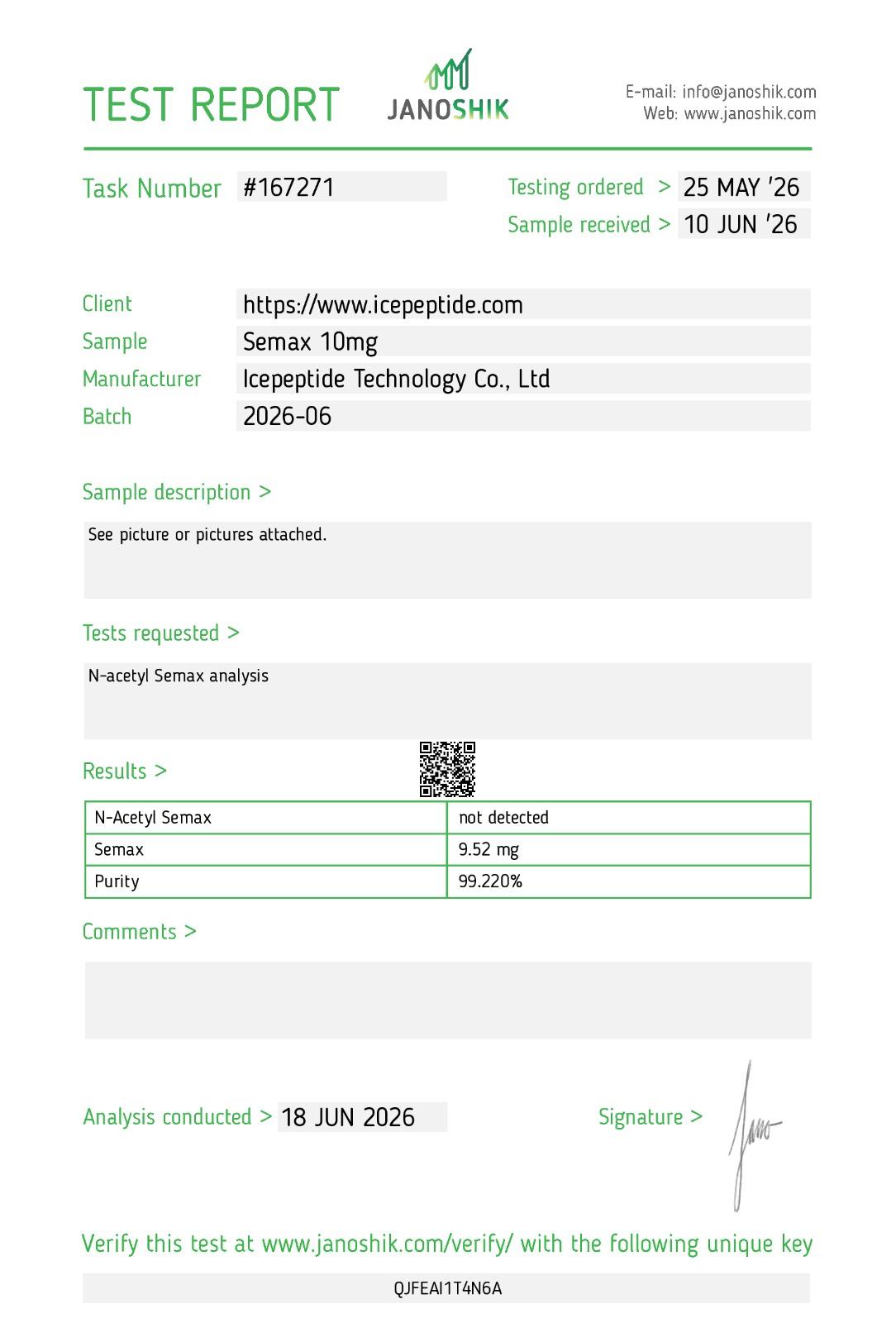 semax 10mg coa of core power peptides