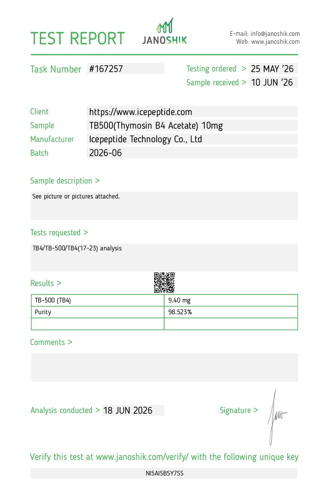 TB-500 (Thymosin Beta-4 Acetate) COA for Core Power Peptides