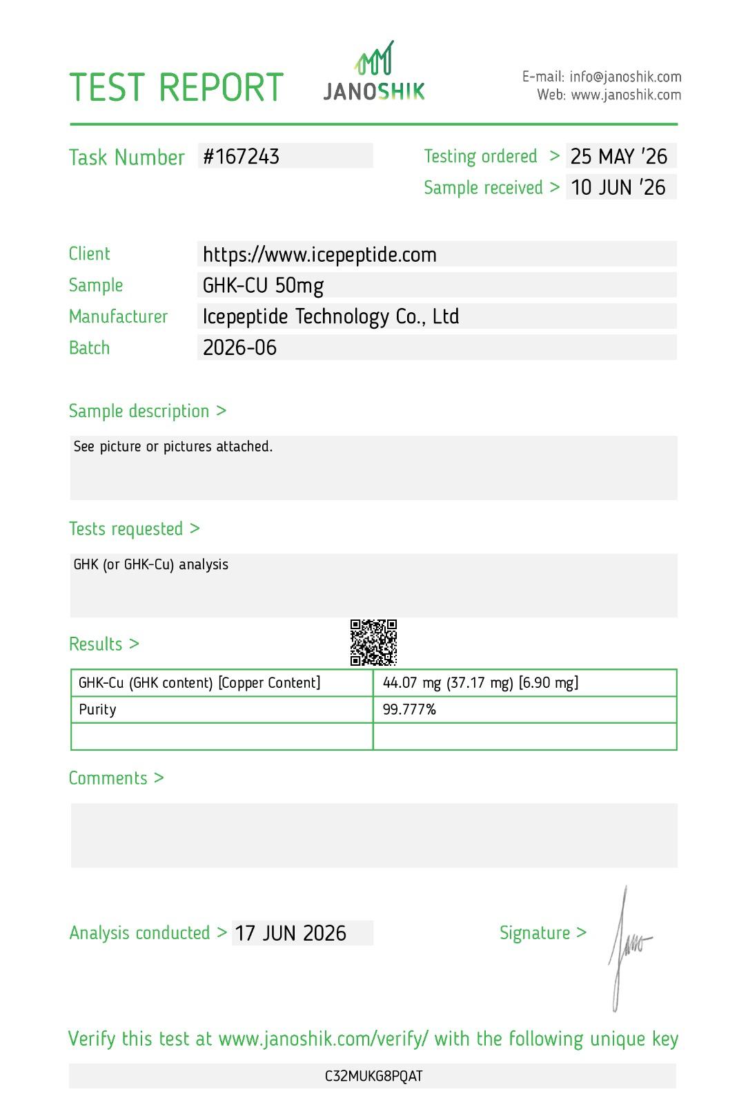 ghk-cu-50mg COA for core power peptides
